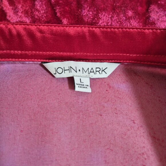 John Mark Women's Shirt Size L Red Pink Velvet Long Sleeve Button  Tunic 44 - Picture 11 of 12